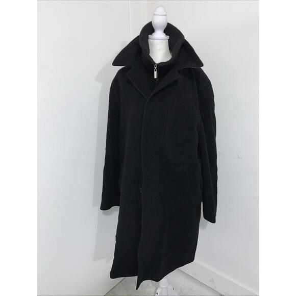 Ladies Cole Haan Wool & Cashmere Long Coat With Lambskin Collar Medium Black - Picture 1 of 9
